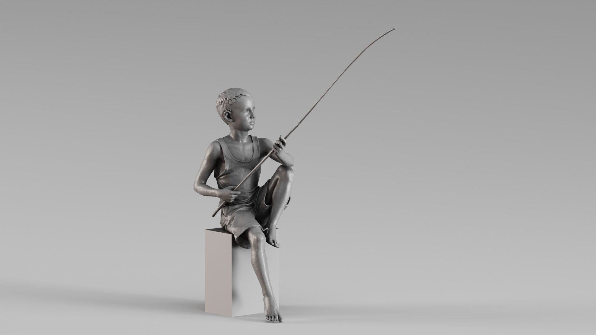 S00022 Boy with Fishing Rod Artistic Sculpture 3dp 3D print model_1