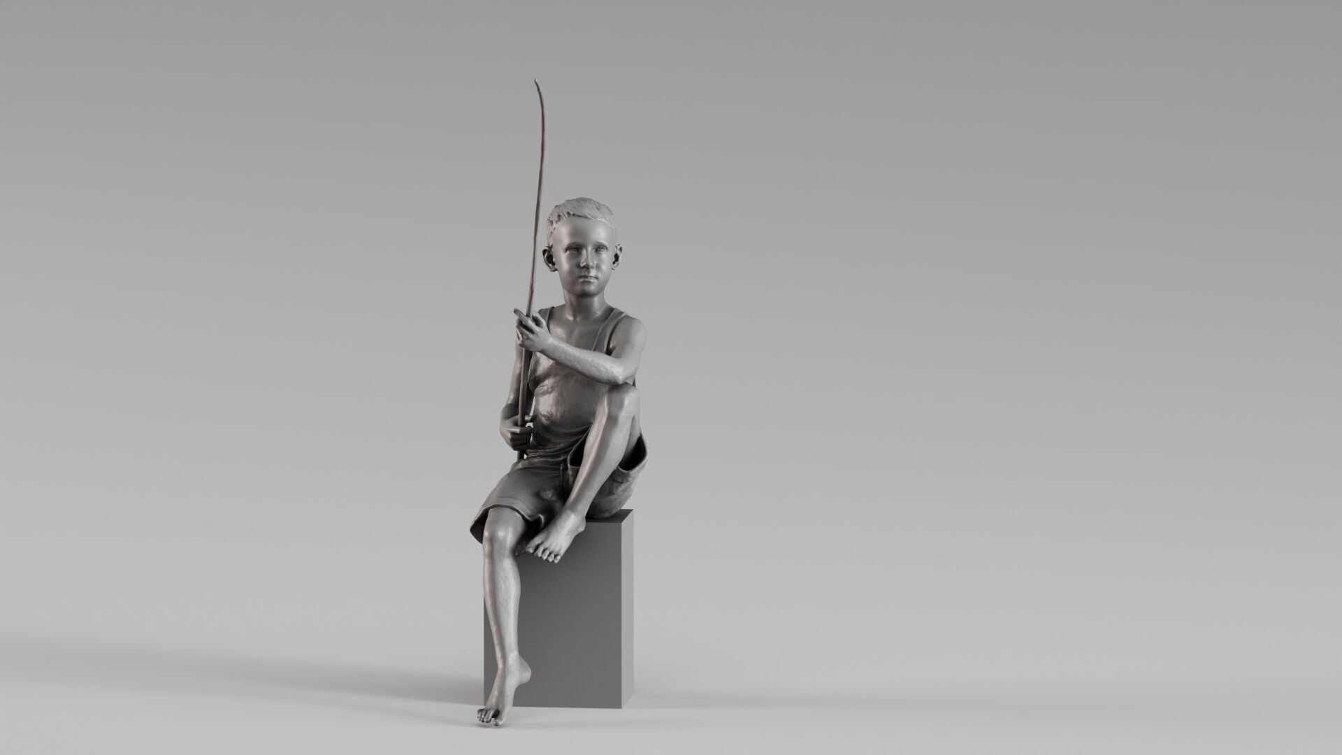S00022 Boy with Fishing Rod Artistic Sculpture 3dp 3D print model_8