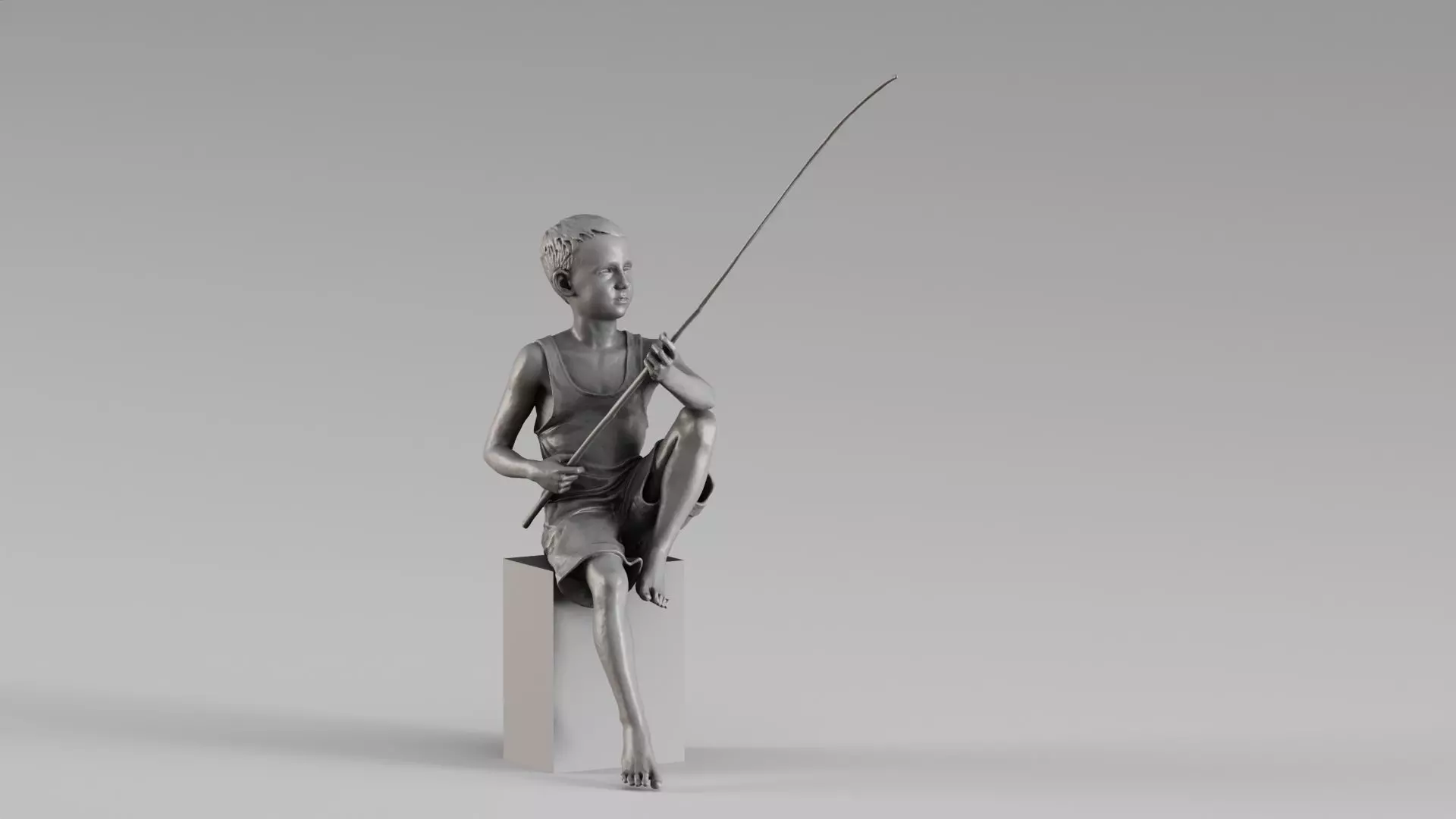 002330 Boy with Fishing Rod 3D Print Sculpture 3D print model
