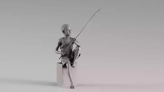 S00022 Boy with Fishing Rod Artistic Sculpture 3dp