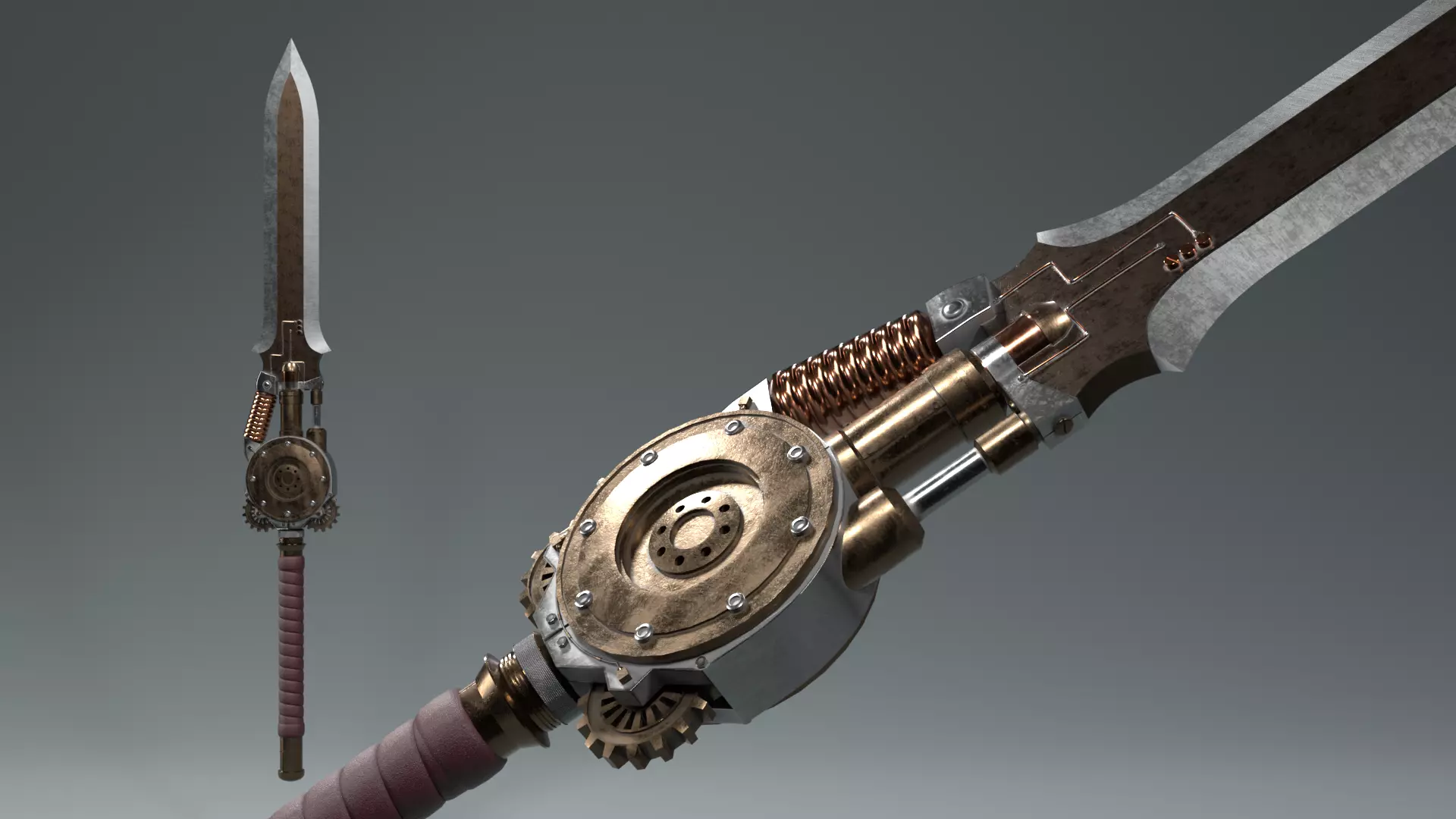 Steampunk Sword Low-poly 3D model_0