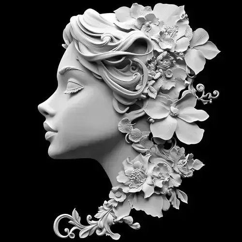 Floral Woman Profile Relief Sculpture
