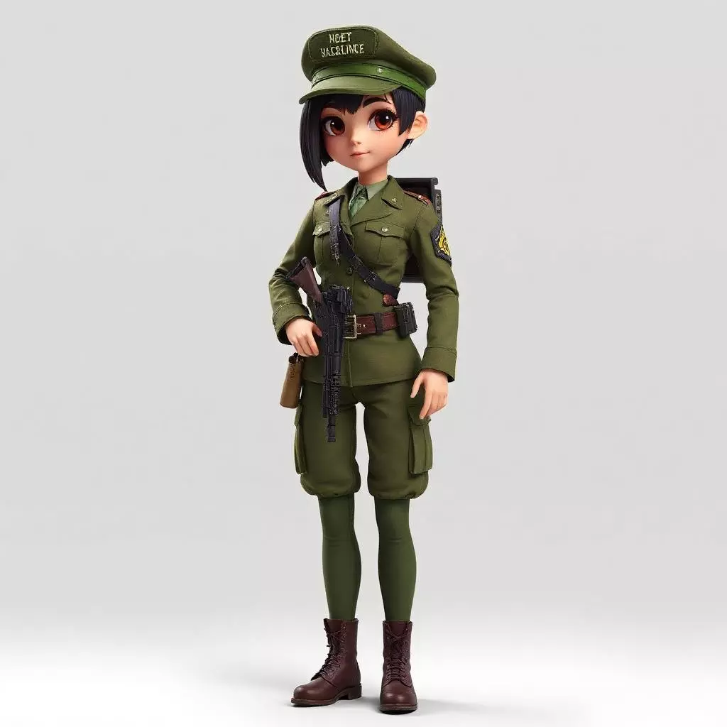 Female Army 3D Model Low-poly 3D model_0