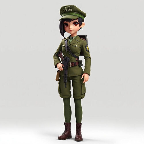 Female Army 3D Model Low-poly 3D model