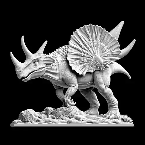  Realistic Triceratops Relief Sculpture 3D print model