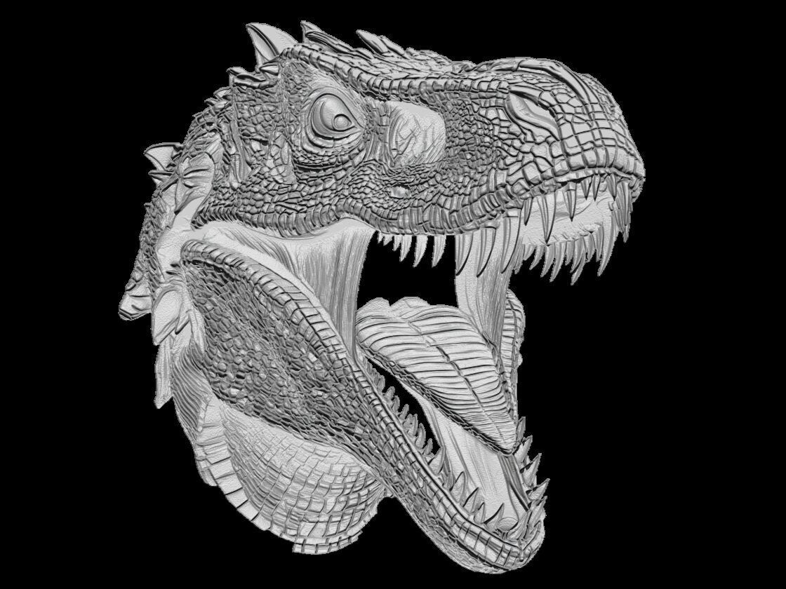Ferocious Dinodzut Face Relief Sculpture 3D print model_1