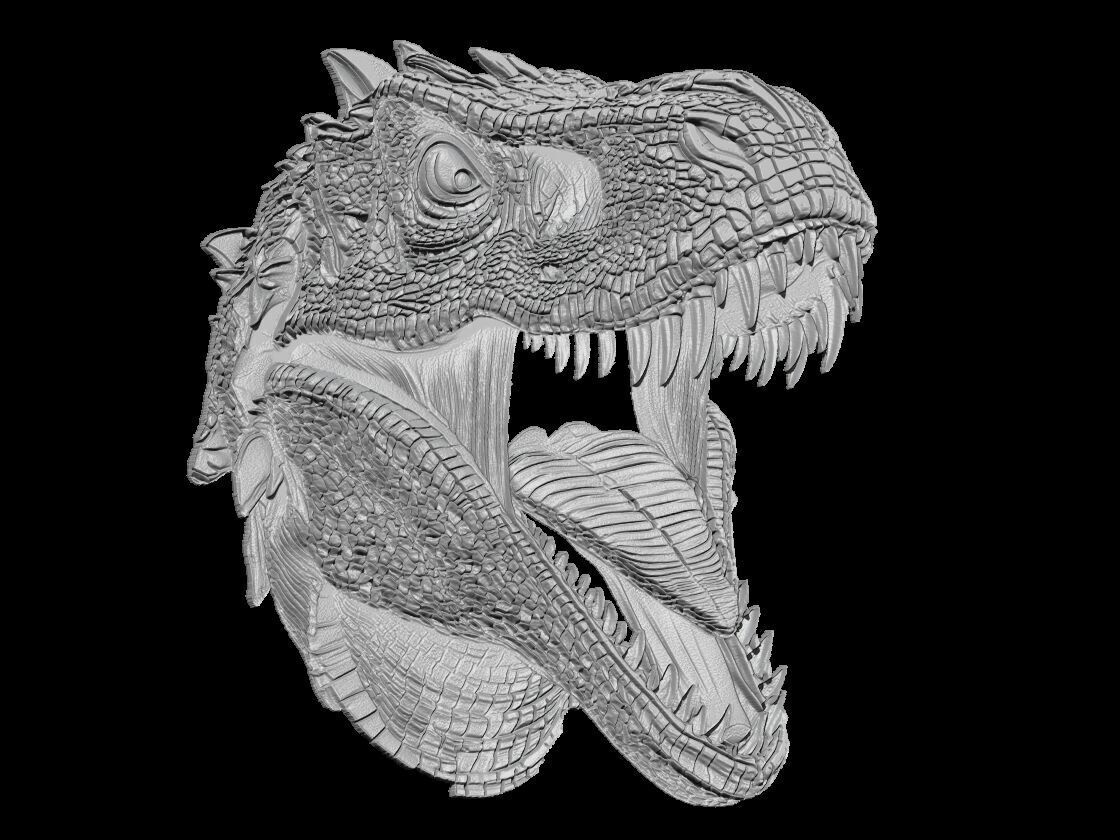 Ferocious Dinodzut Face Relief Sculpture 3D print model_3