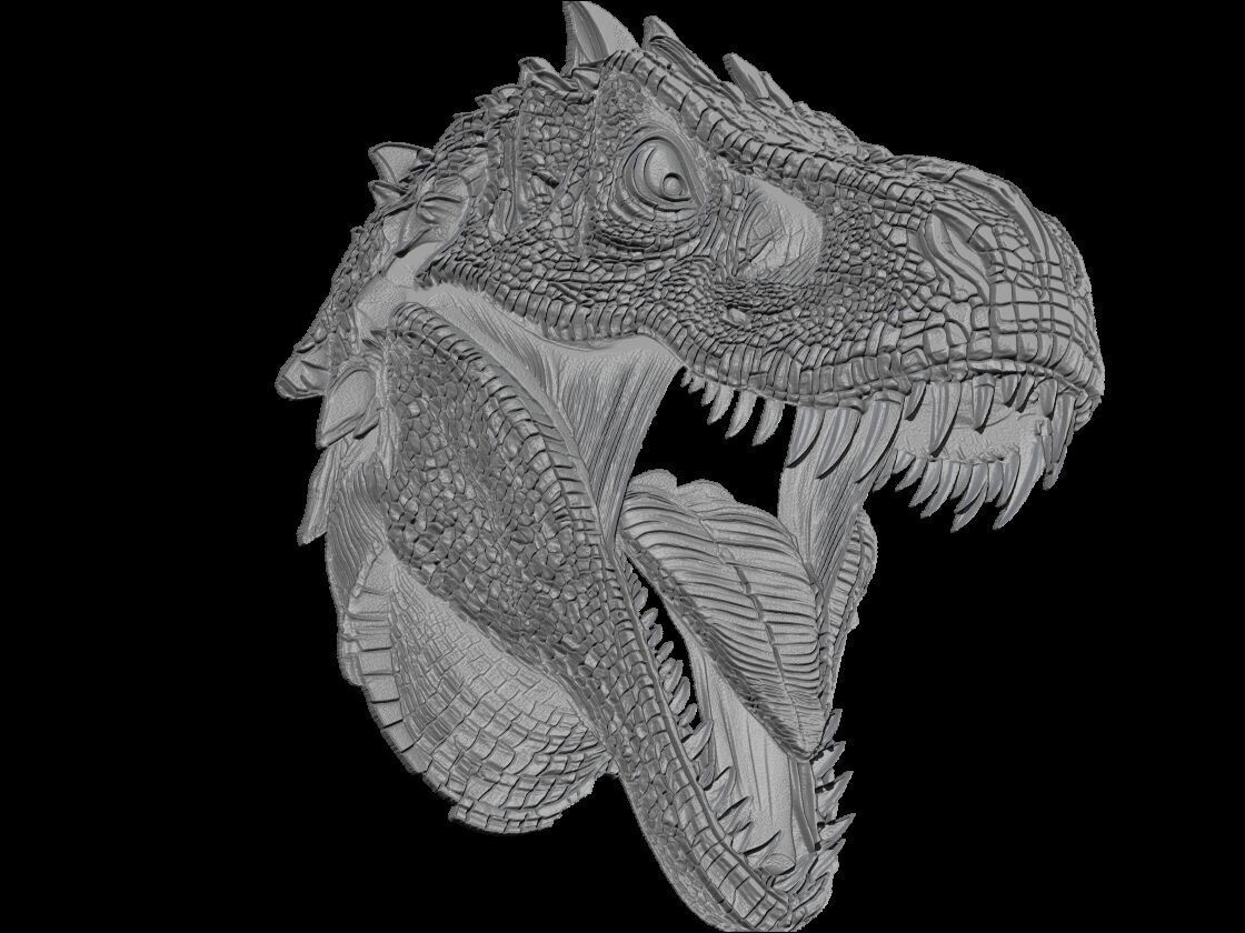 Ferocious Dinodzut Face Relief Sculpture 3D print model_5