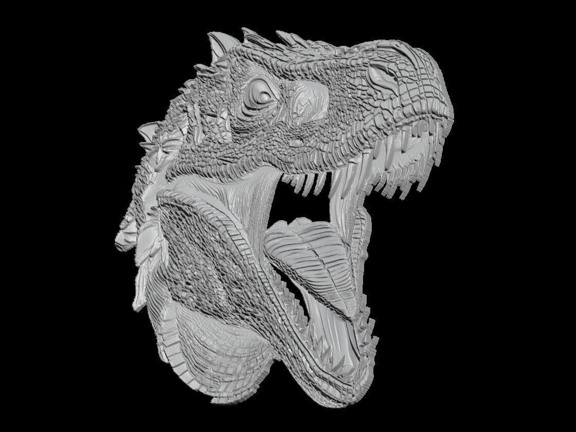 Ferocious Dinodzut Face Relief Sculpture 3D print model_2