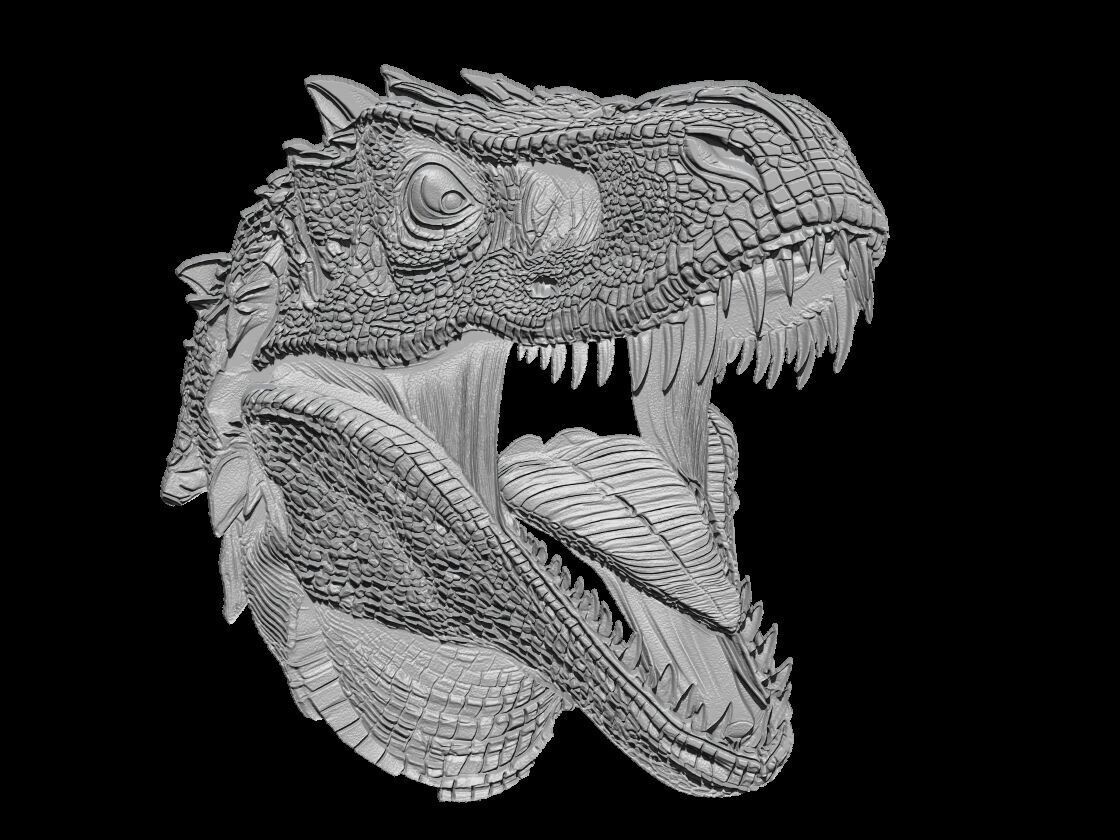 Ferocious Dinodzut Face Relief Sculpture 3D print model_4