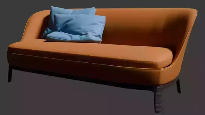 Modern Low Poly Sofa with Pillows - Game-Ready 3D Model