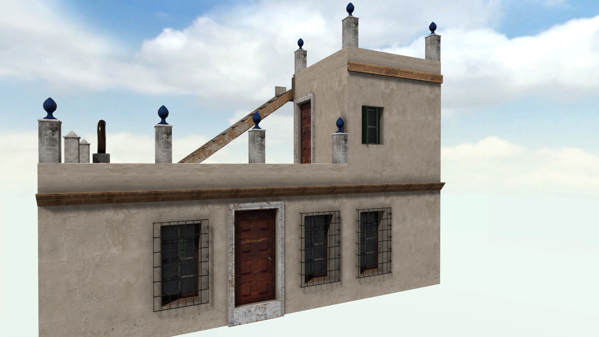Old High-Quality 3D Colonial House Low-poly 3D model_1