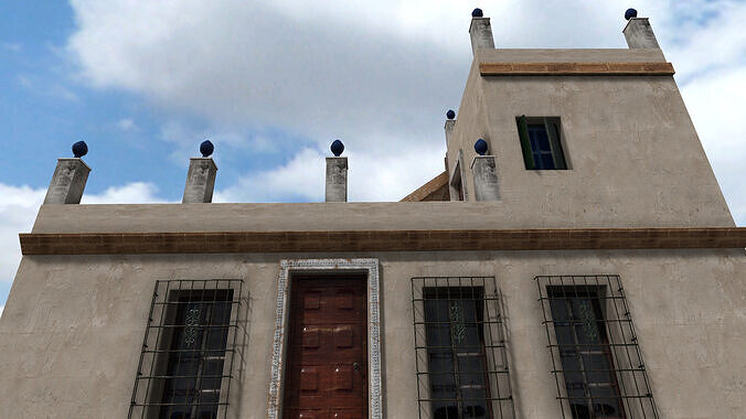 Old High-Quality 3D Colonial House Low-poly 3D model