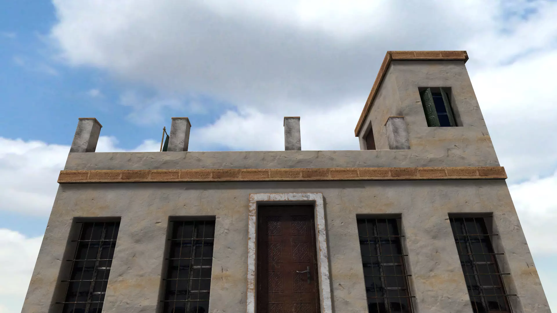 Old High-Quality 3D Colonial House Low-poly 3D model_0