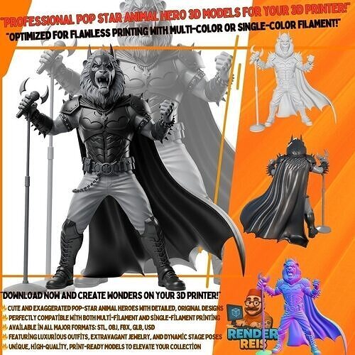 Lionhearted Dark Knight Rocker Batman Concept 3D Printed Statue 3D model