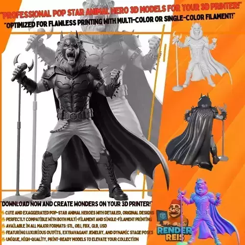Lionhearted Dark Knight Rocker Batman Concept 3D Printed Statue