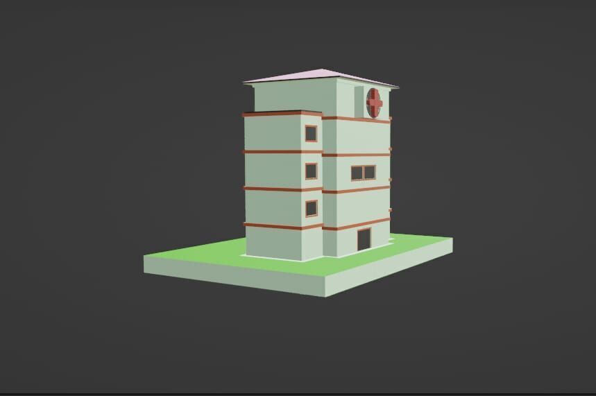 Low Poly Hospital Building 3D Model Low-poly 3D model_1