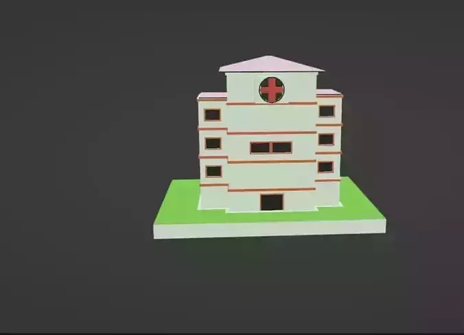 Low Poly Hospital Building 3D Model Low-poly 3D model