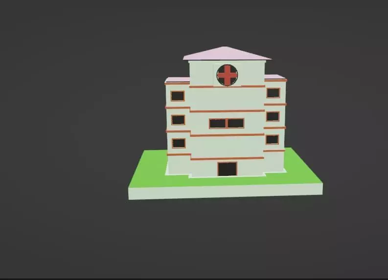Low Poly Hospital Building 3D Model Low-poly 3D model_0