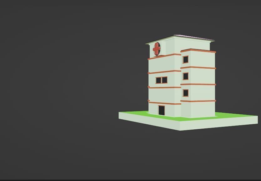 Low Poly Hospital Building 3D Model Low-poly 3D model_2