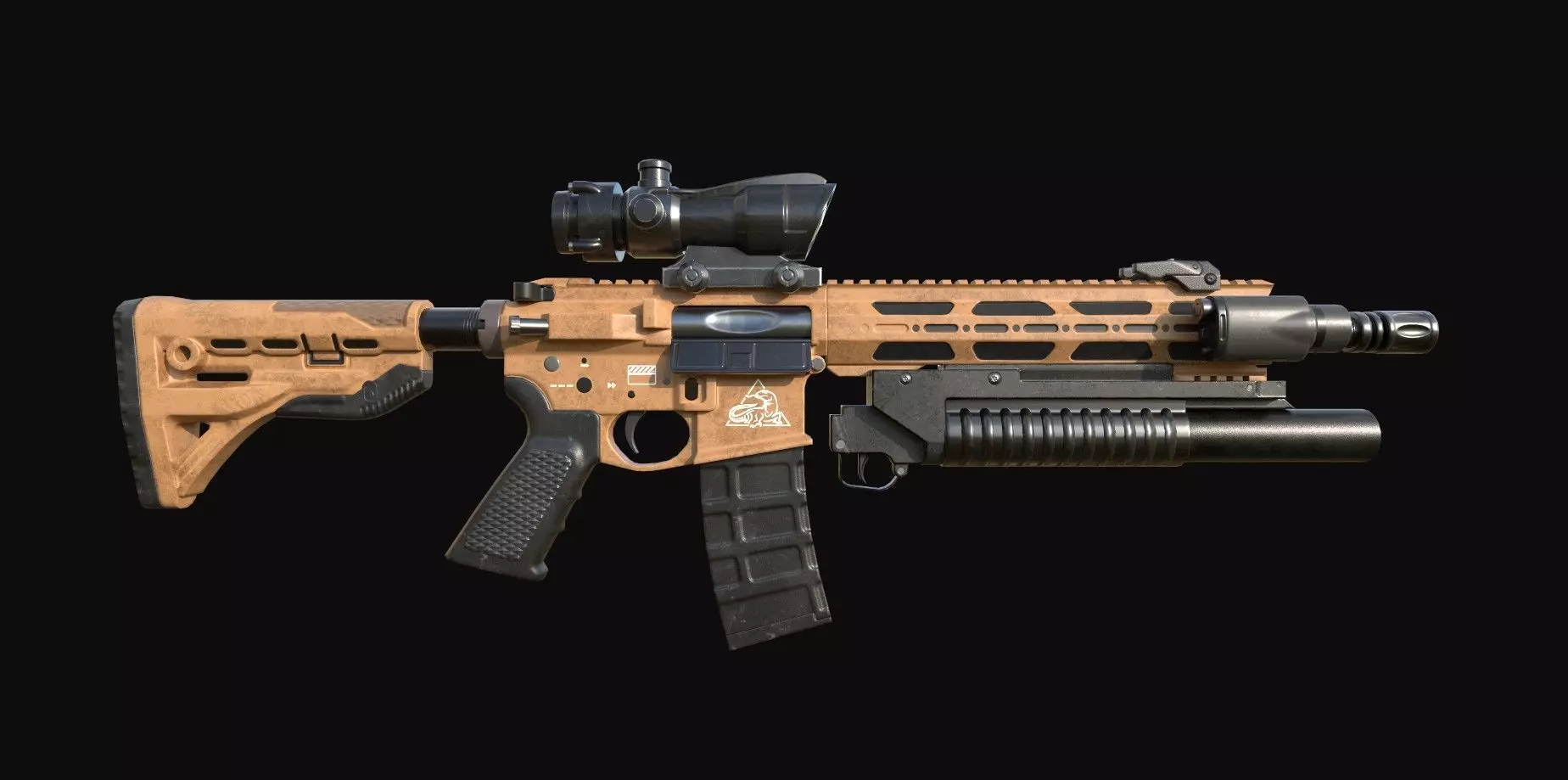 Komodo D5 Assault Rifle with Grenade Launcher - Low Poly Low-poly 3D model