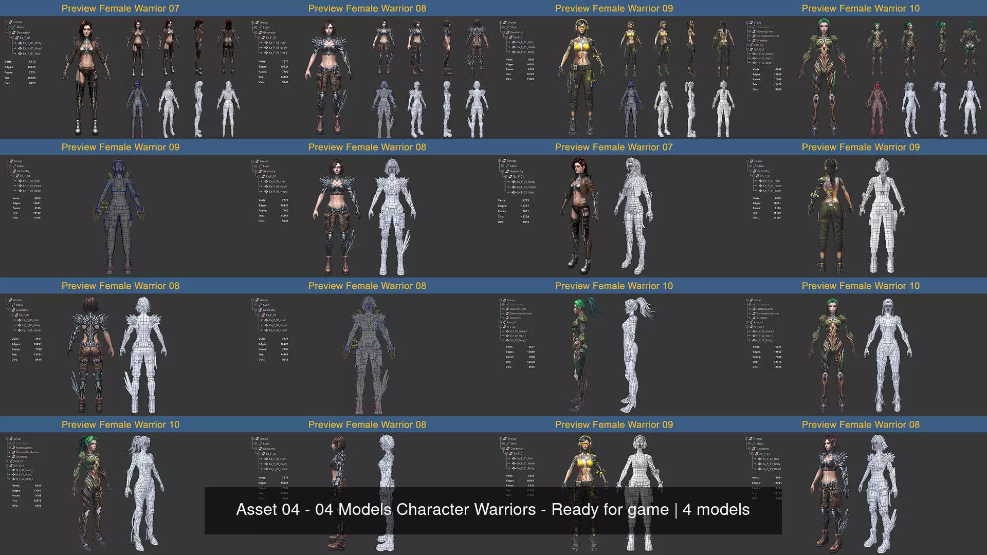 Asset 04 - 04 Models Character Warriors - Ready for game 3D Model Collection_5