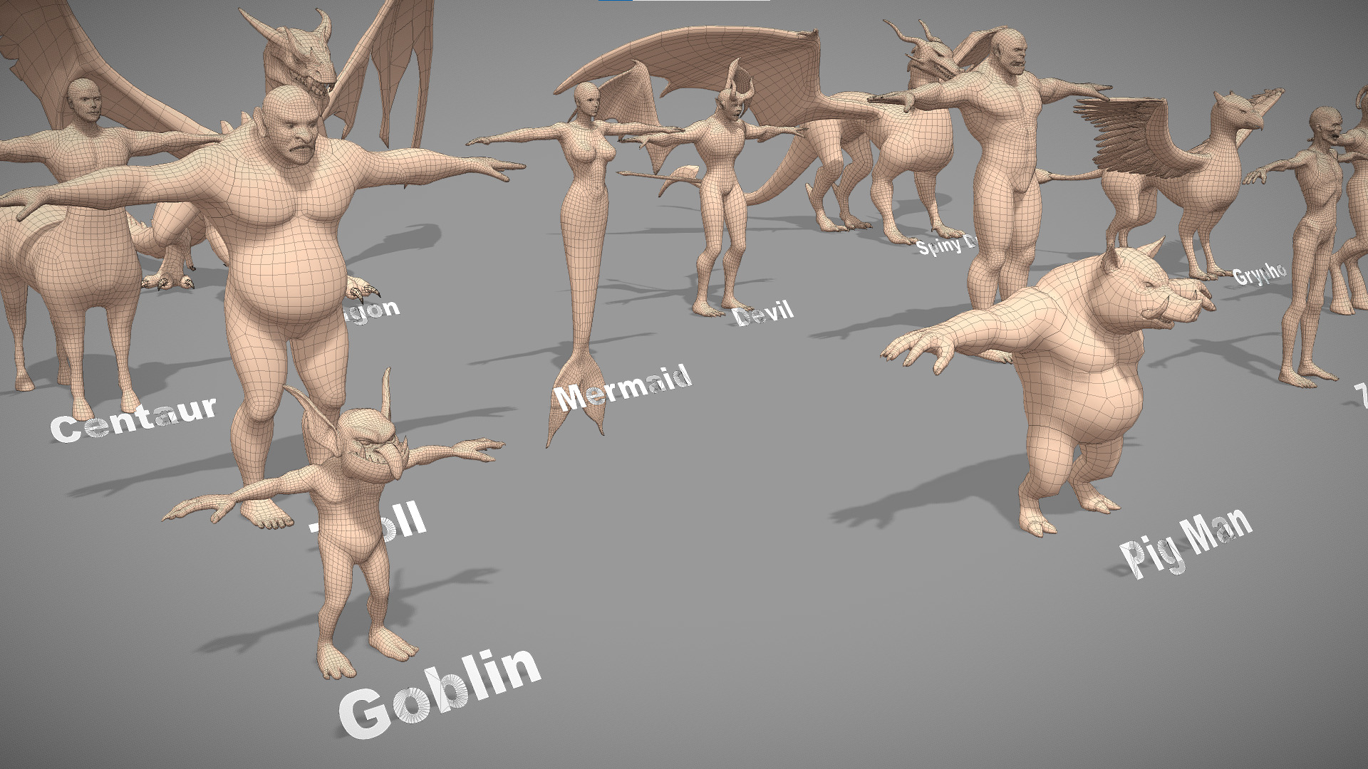 Base Mesh Pack -  Creatures  Collection Low-poly 3D model_6