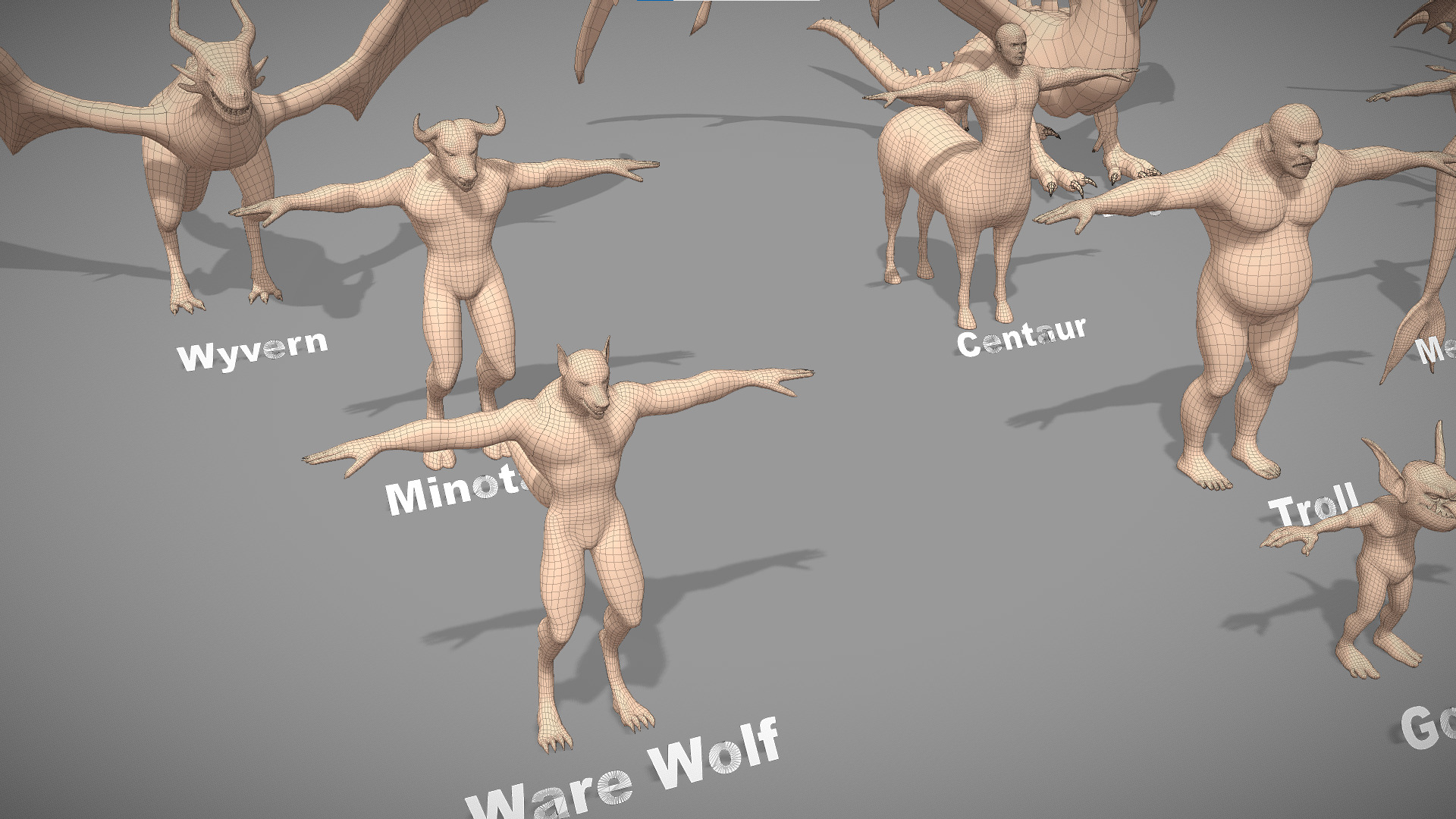 Base Mesh Pack -  Creatures  Collection Low-poly 3D model_2