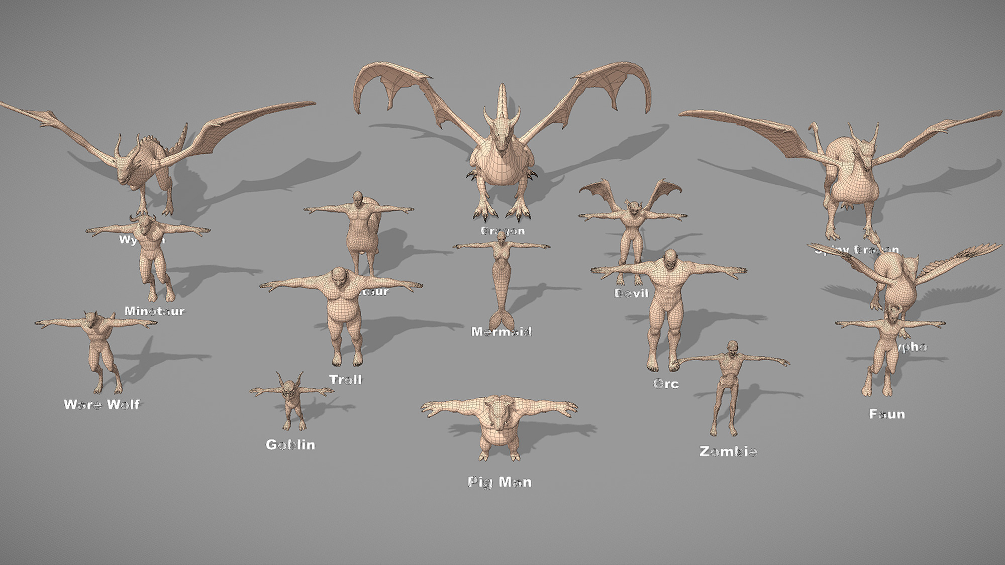 Base Mesh Pack -  Creatures  Collection Low-poly 3D model_1