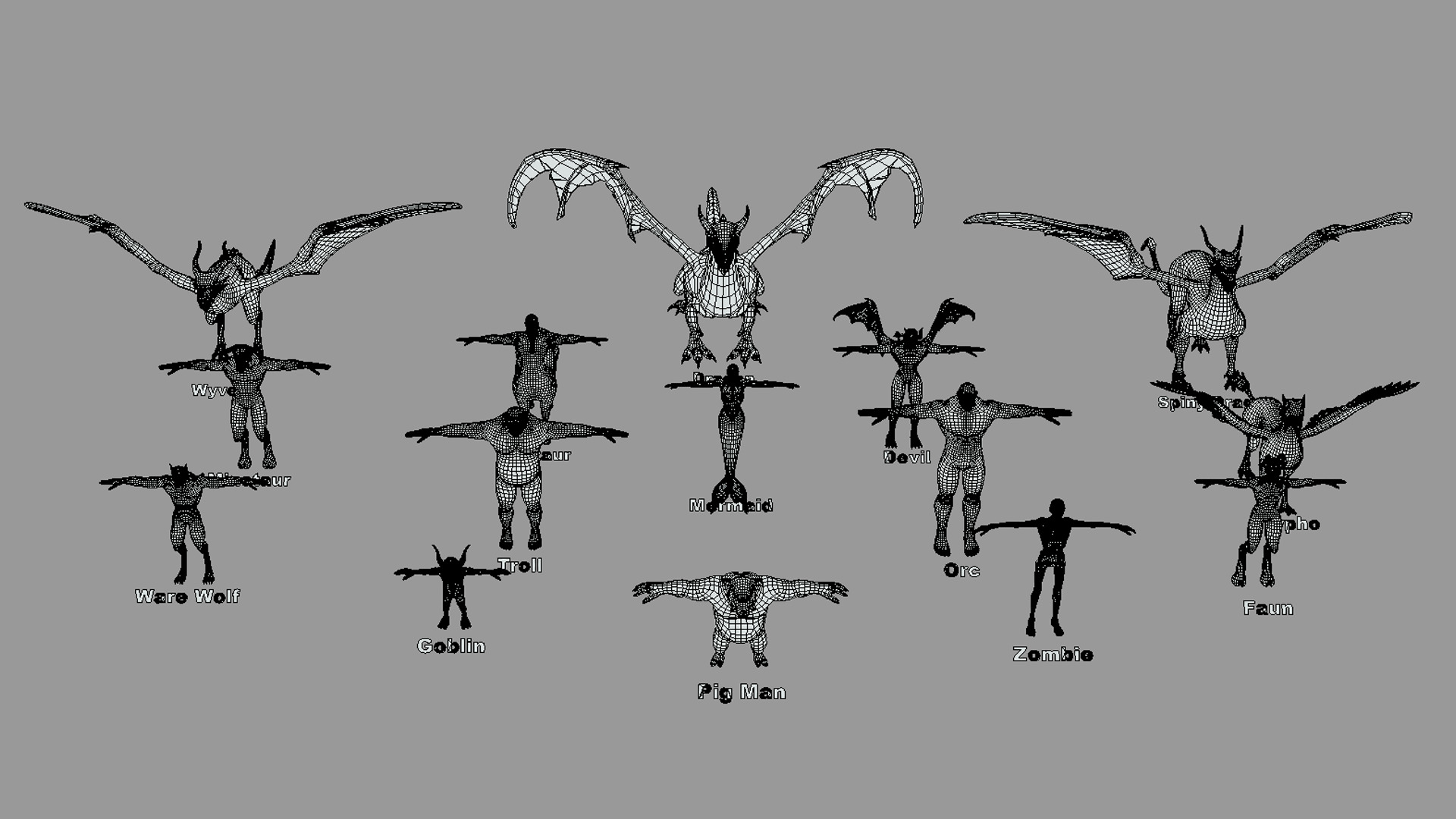 Base Mesh Pack -  Creatures  Collection Low-poly 3D model_7