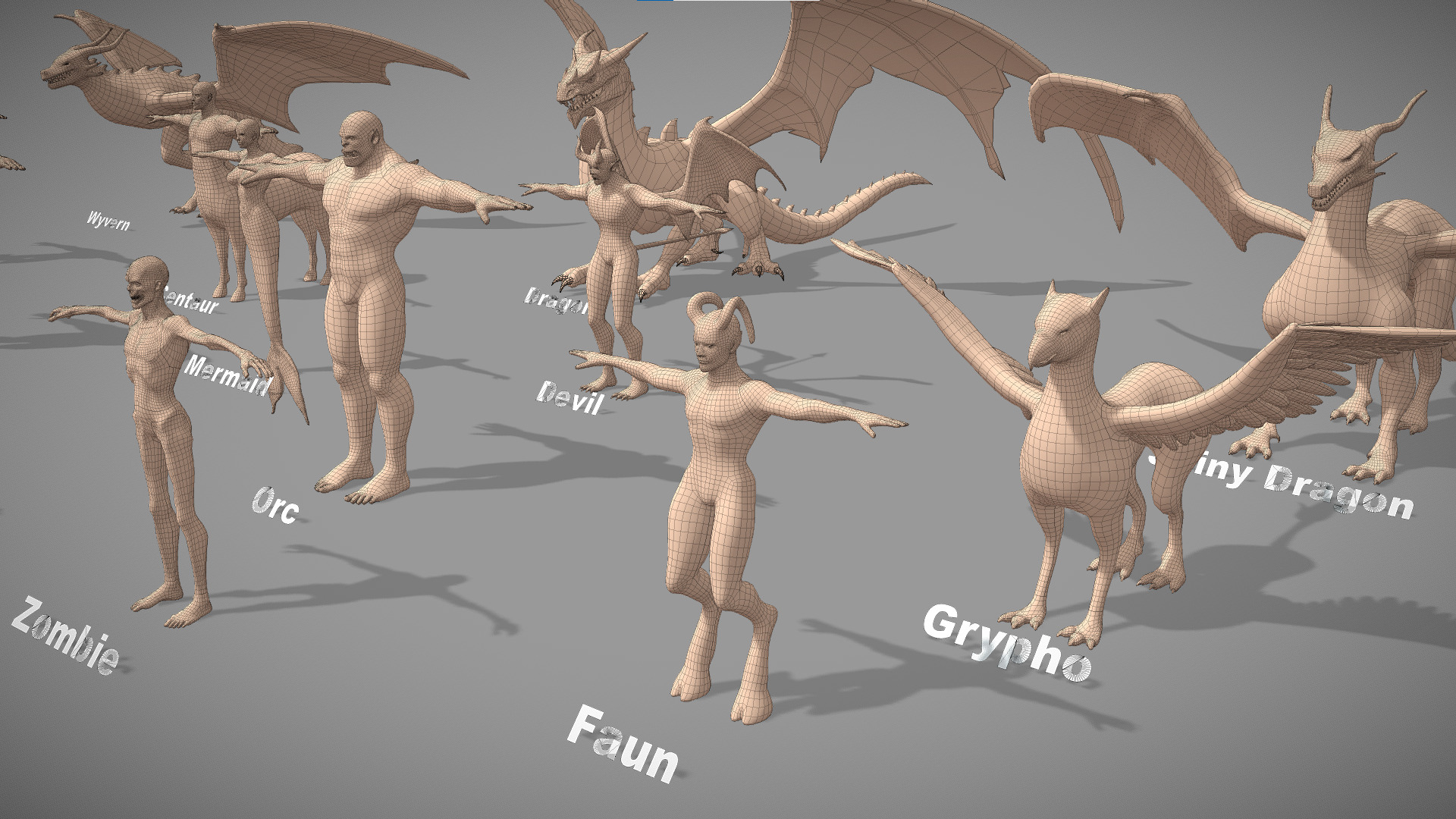 Base Mesh Pack -  Creatures  Collection Low-poly 3D model_4