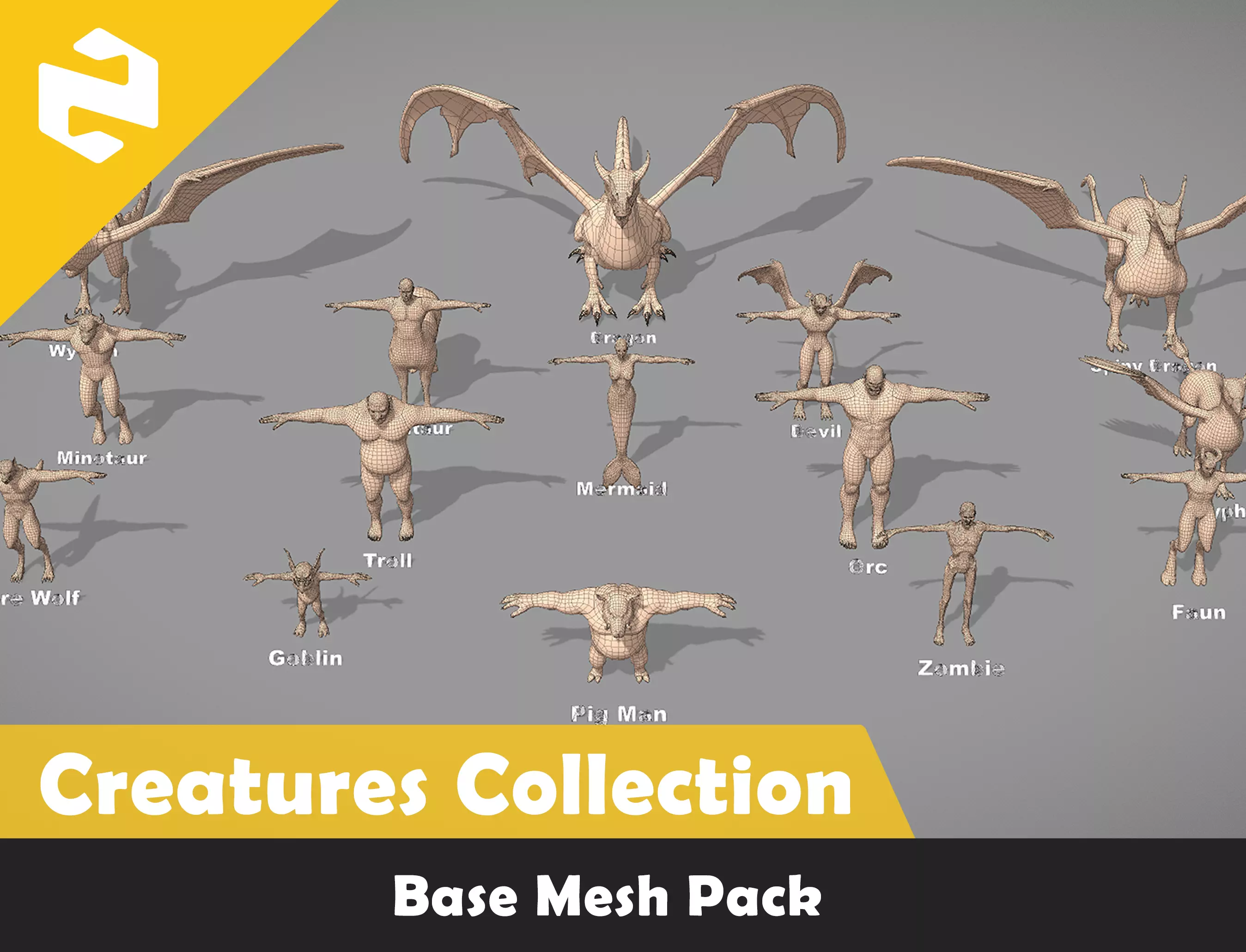 Base Mesh Pack -  Creatures  Collection Low-poly 3D model_0