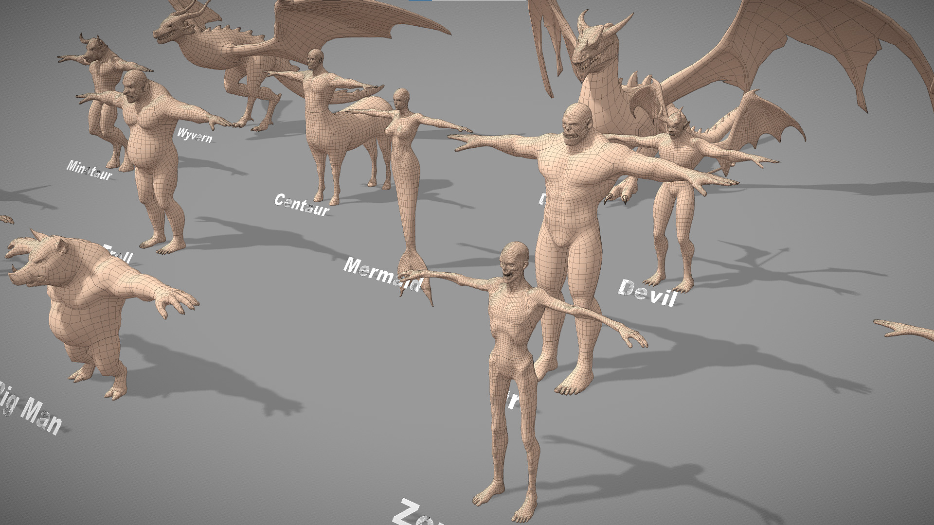 Base Mesh Pack -  Creatures  Collection Low-poly 3D model_3