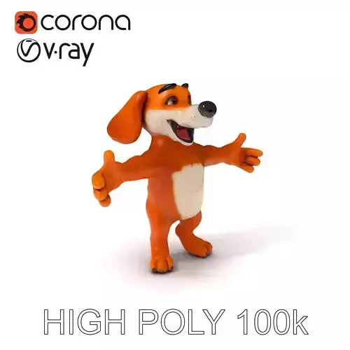 Cheerful Cartoon Dog Character D Model with Mixamo Rig Compatibility