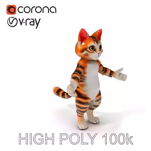Adorable Cartoon Cat Character Model with PBR Textures for Games