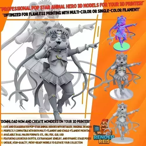 Panda Sailor Moon Starry Superstar 3D Print Model