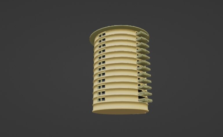 Modern Circular Apartment Building High-Rise 3D Model Low-poly 3D model_1