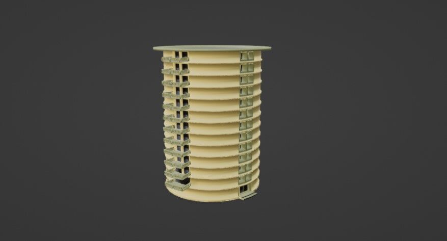 Modern Circular Apartment Building High-Rise 3D Model Low-poly 3D model_3