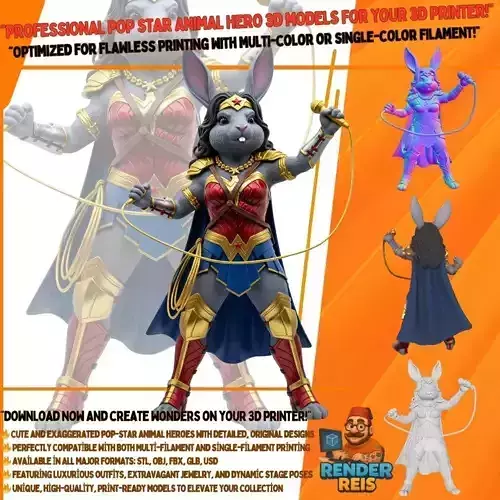 Rock Star from Wonderland Bunny Wonder Woman 3D Print Model