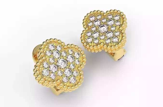 Flower clips earrings with Paved Diamond 3D print model