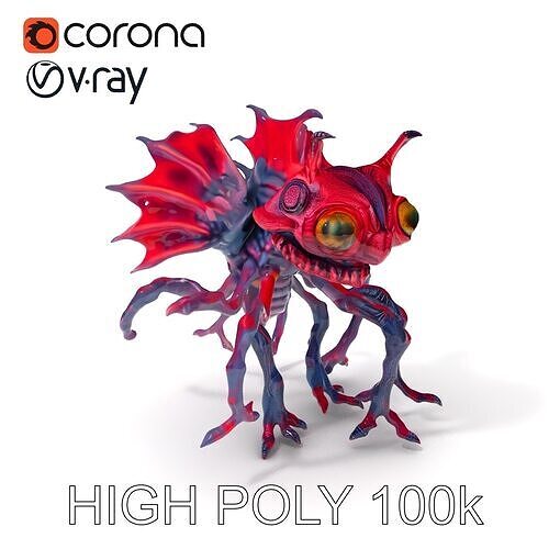 Fantasy Creature Model Pack with Winged Insectoid Details Low-poly 3D model