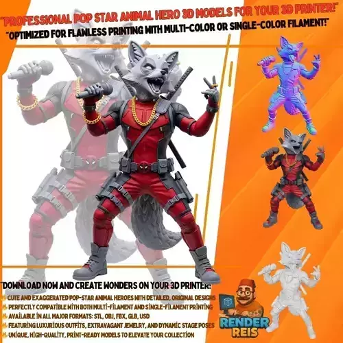 Rocket Raccoon Deadpool Rebel Rock Star 3D Print Model