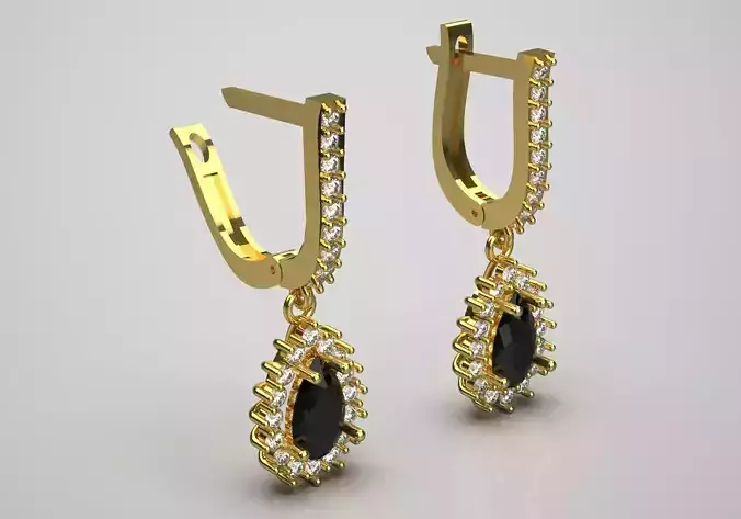 Gold Dangle Earrings with Black Onyx je0028 3D print model