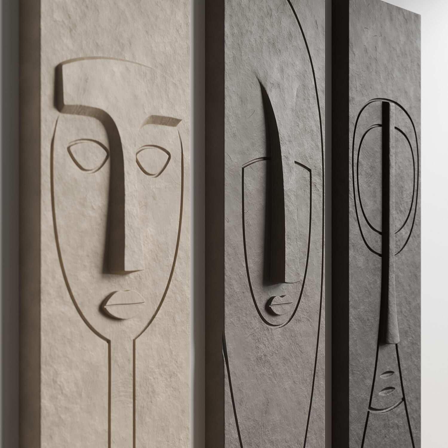 Abstract faces wall decor 3D model_3