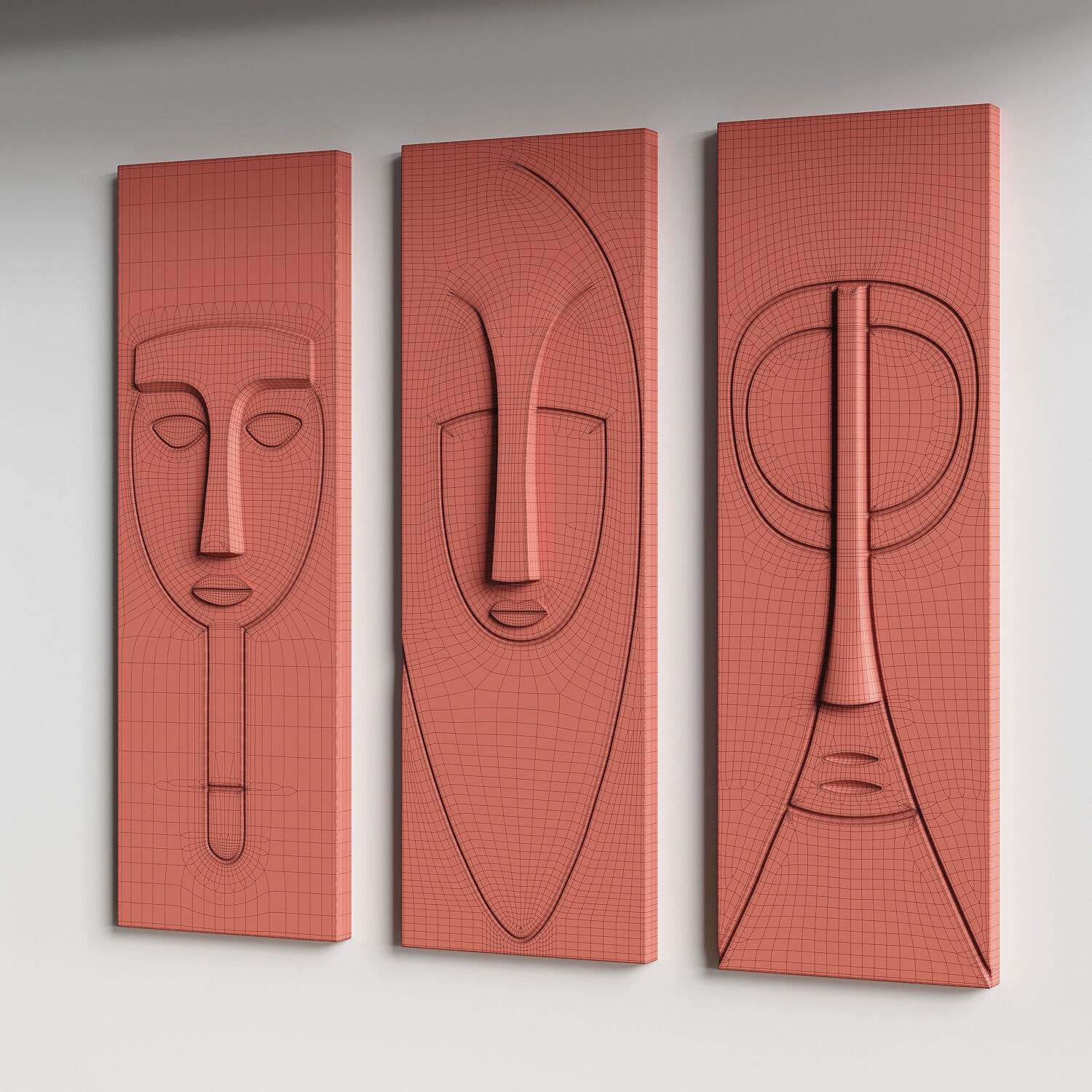 Abstract faces wall decor 3D model_4