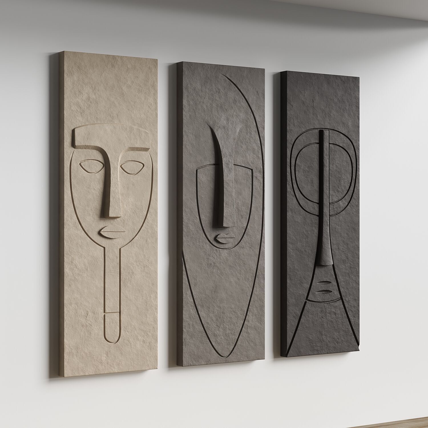 Abstract faces wall decor 3D model_2