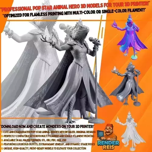 Ice Queen Iguana Fantasy Vocalist 3D Print Model