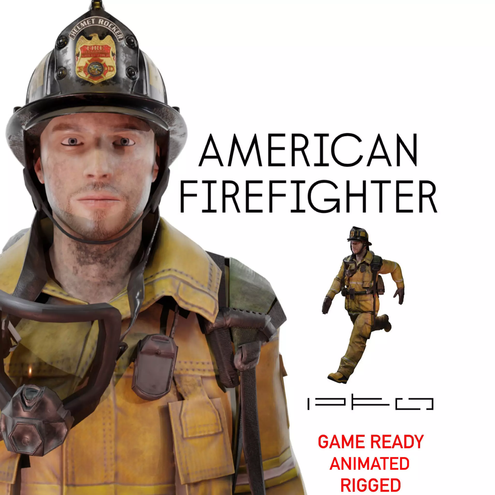 American Fire Fighter Low-poly 3D model_0