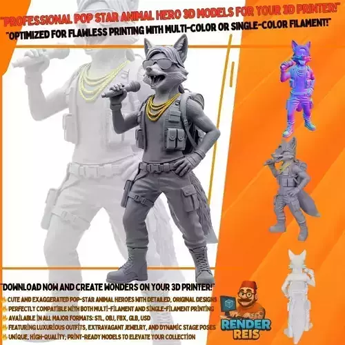 Street Style Fox Rapper Urban Music Star 3D Print Model