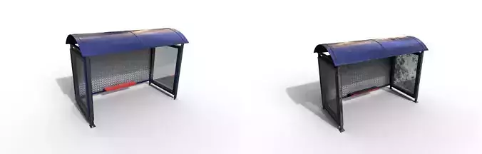 Pack 2 Modern bus stop Low-poly 3D model